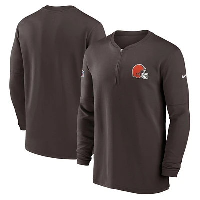 Haut Nike marron Cleveland Browns 2023 Sideline Performance à manches longues et quart de zip pour homme