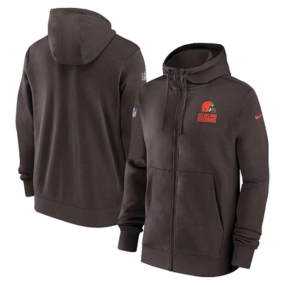 Sweat à capuche entièrement zippé Nike Cleveland Browns Sideline Club Performance pour homme, marron