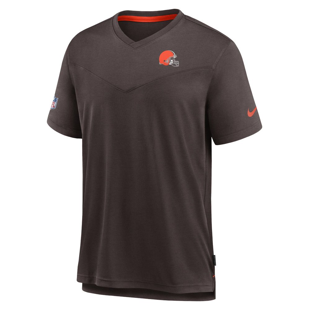 Men's Nike Brown Cleveland Browns Sideline Coach Chevron Lock Up Logo V-Neck Performance T-Shirt