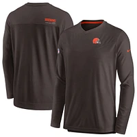 Men's Nike Brown Cleveland Browns Sideline Coach Chevron Lock Up Long Sleeve V-Neck Performance T-Shirt