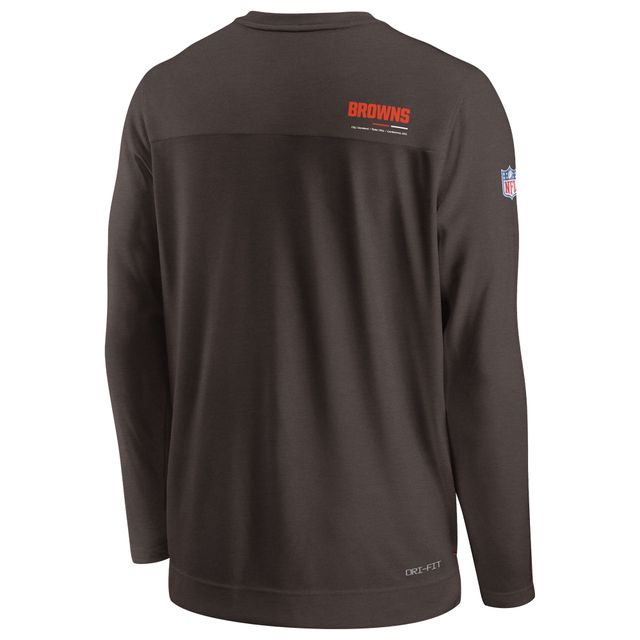 T-shirt de performance à manches longues et col en V Nike Cleveland Browns Sideline Coach Chevron Lock Up pour homme, marron