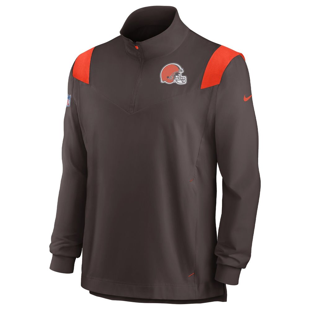 Men's Nike Brown Cleveland Browns Sideline Coach Chevron Lockup Quarter-Zip Long Sleeve Top