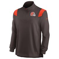 Men's Nike Brown Cleveland Browns Sideline Coach Chevron Lockup Quarter-Zip Long Sleeve Top