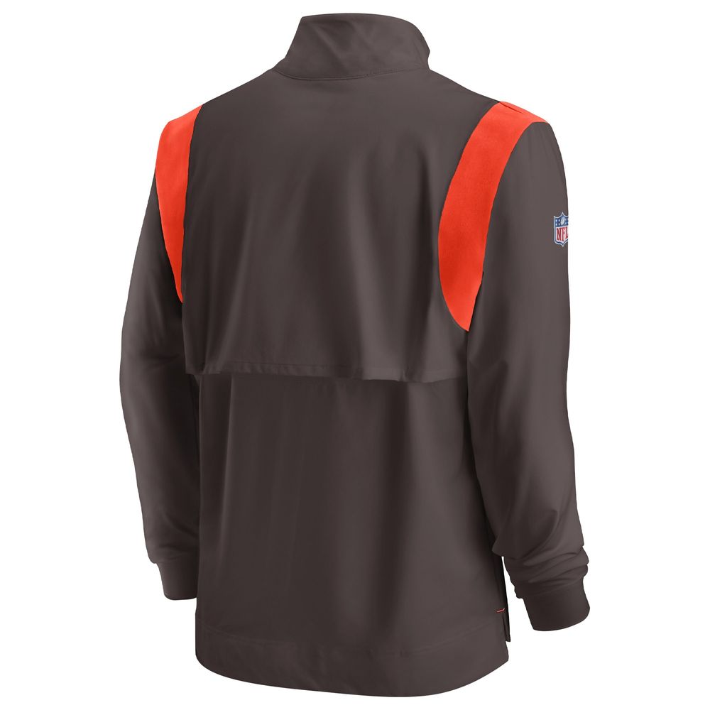 Men's Nike Brown Cleveland Browns Sideline Coach Chevron Lockup Quarter-Zip Long Sleeve Top