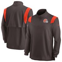 Men's Nike Brown Cleveland Browns Sideline Coach Chevron Lockup Quarter-Zip Long Sleeve Top