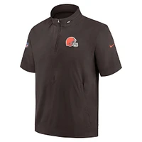 Men's Nike  Brown Cleveland Browns Sideline Coach Short Sleeve Hoodie Quarter-Zip Jacket