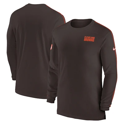 T-shirt à manches longues Nike marron Cleveland Browns Sideline Coach UV Performance pour homme