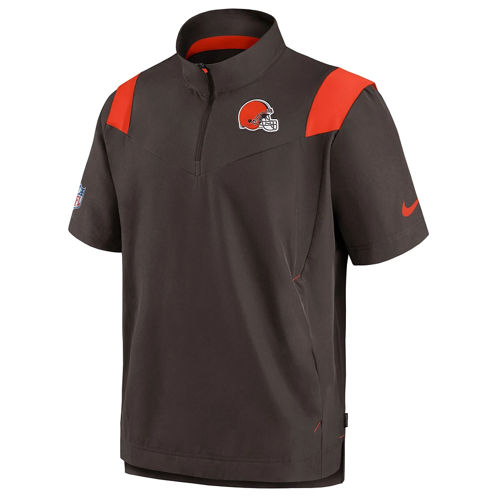 Men's Nike Brown Cleveland Browns Sideline Coaches Chevron Lockup Pullover Top