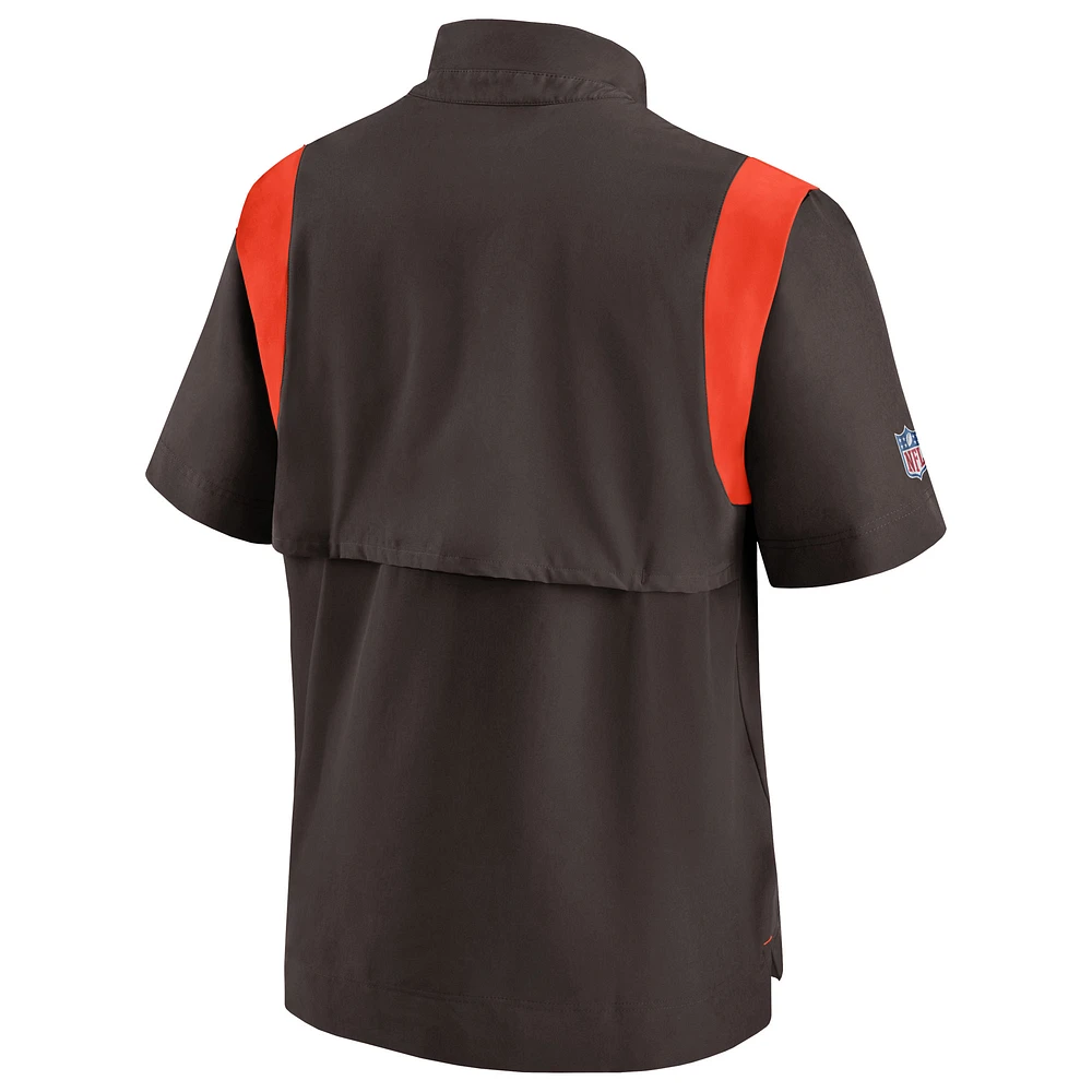 Men's Nike Brown Cleveland Browns Sideline Coaches Chevron Lockup Pullover Top