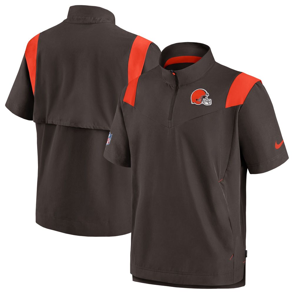 Men's Nike Brown Cleveland Browns Sideline Coaches Chevron Lockup Pullover Top