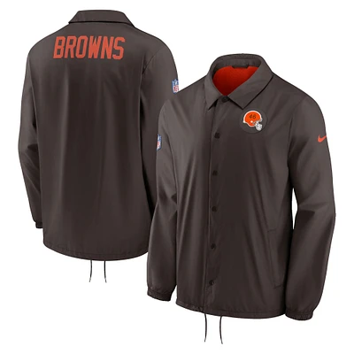 Veste à boutons-pression intégrale Nike Cleveland Browns Sideline Coaches Performance pour homme, marron