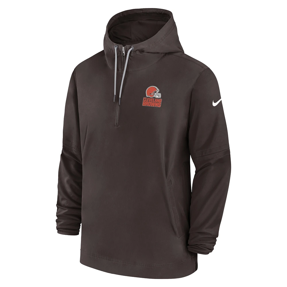 Chandail à capuchon demi-glissière Nike Cleveland Browns Sideline pour homme, marron