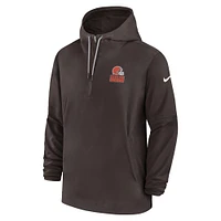 Chandail à capuchon demi-glissière Nike Cleveland Browns Sideline pour homme, marron