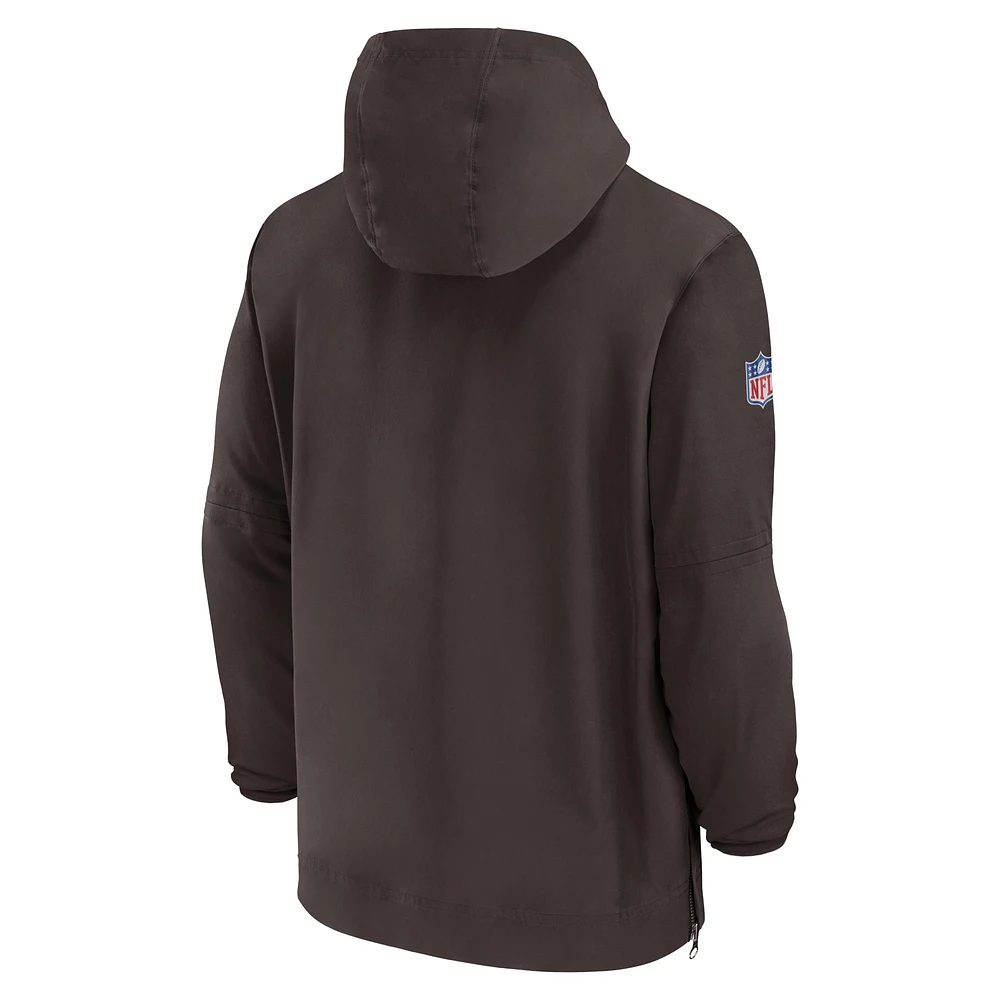 Chandail à capuchon demi-glissière Nike Cleveland Browns Sideline pour homme, marron