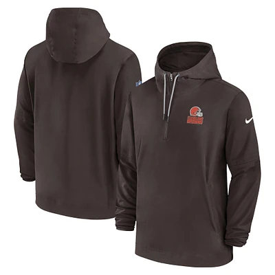 Chandail à capuchon demi-glissière Nike Cleveland Browns Sideline pour homme, marron