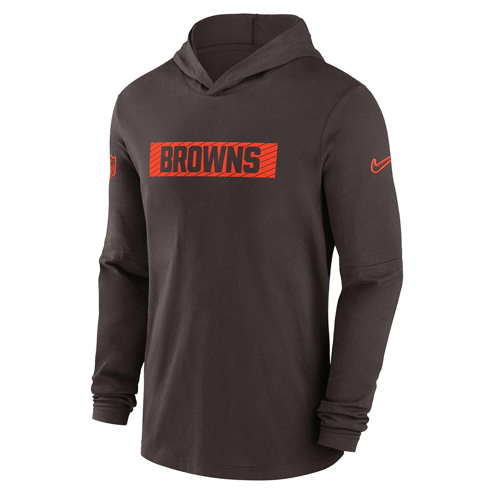 Men's Nike Brown Cleveland Browns Sideline Hoodie Performance Long Sleeve T-Shirt