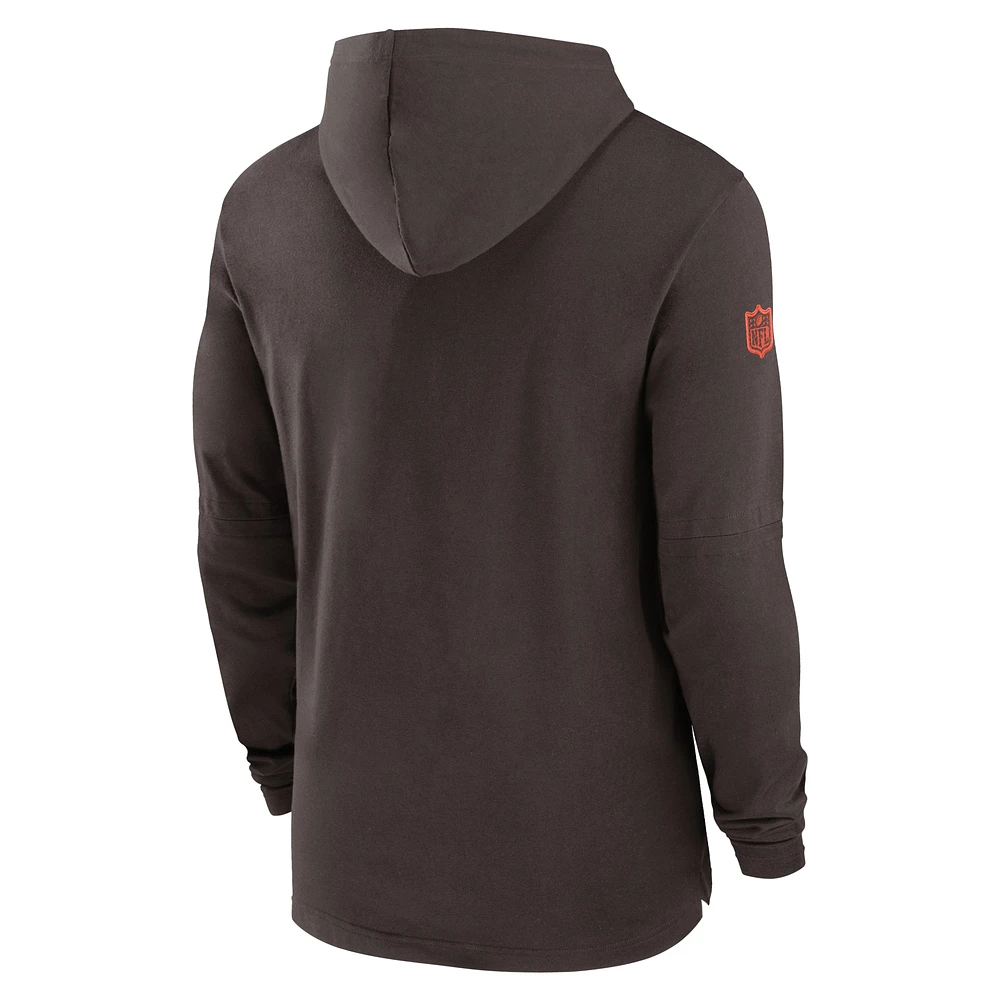 Men's Nike Brown Cleveland Browns Sideline Hoodie Performance Long Sleeve T-Shirt