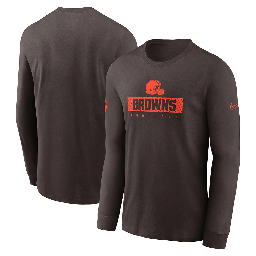 T-shirt à manches longues Nike marron Cleveland Browns Sideline Performance pour homme