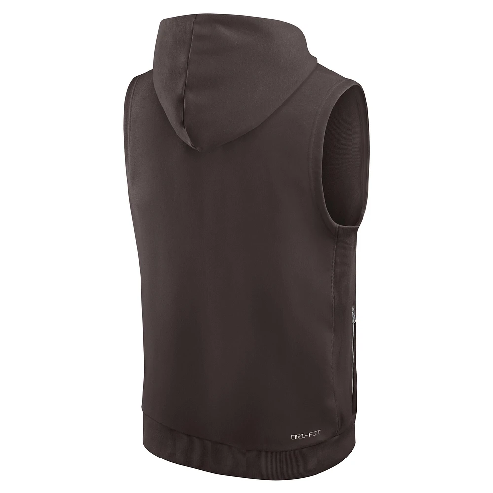 Sweat à capuche sans manches Nike Brown Cleveland Browns Sideline Performance pour homme