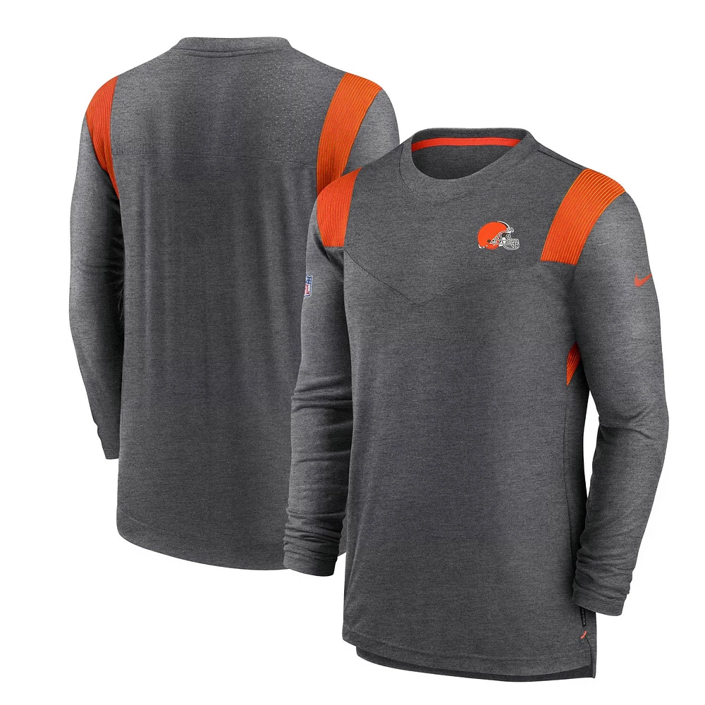 Men's Nike Charcoal Cleveland Browns Sideline Tonal Logo Performance Player Long Sleeve T-Shirt