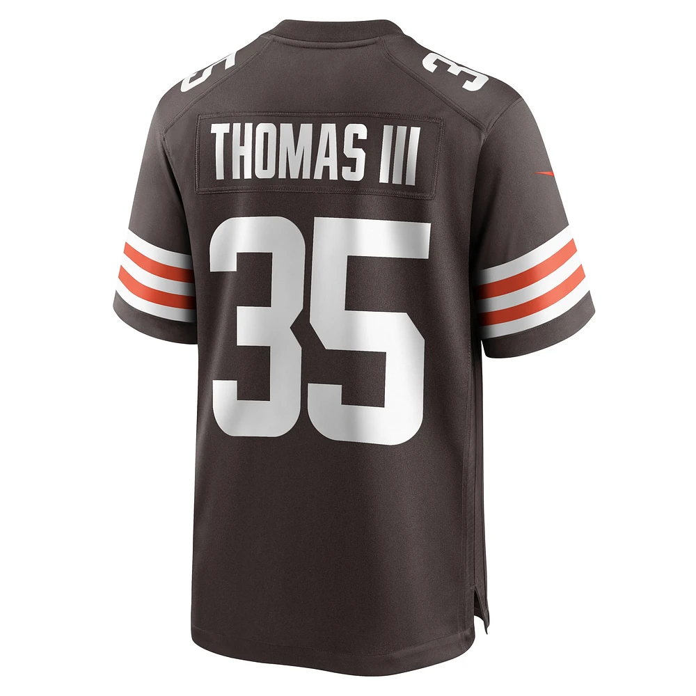 Maillot de match l'équipe Nike Charlie Thomas Brown des Cleveland Browns pour homme