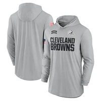 Men's Nike Gray Cleveland Browns 2024 Salute to Service Lightweight Performance Long Sleeve Hooded T-Shirt