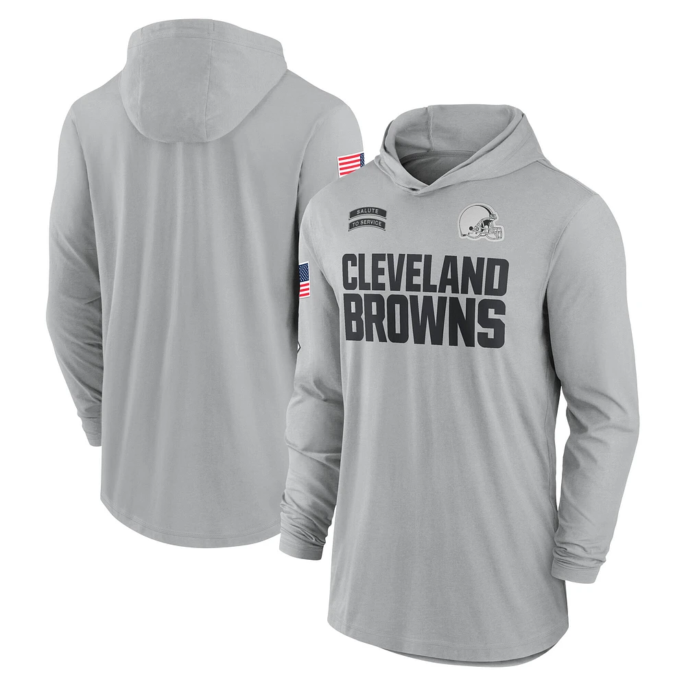 T-shirt à capuche léger et performant manches longues Nike Cleveland Browns 2024 Salute to Service pour homme, gris