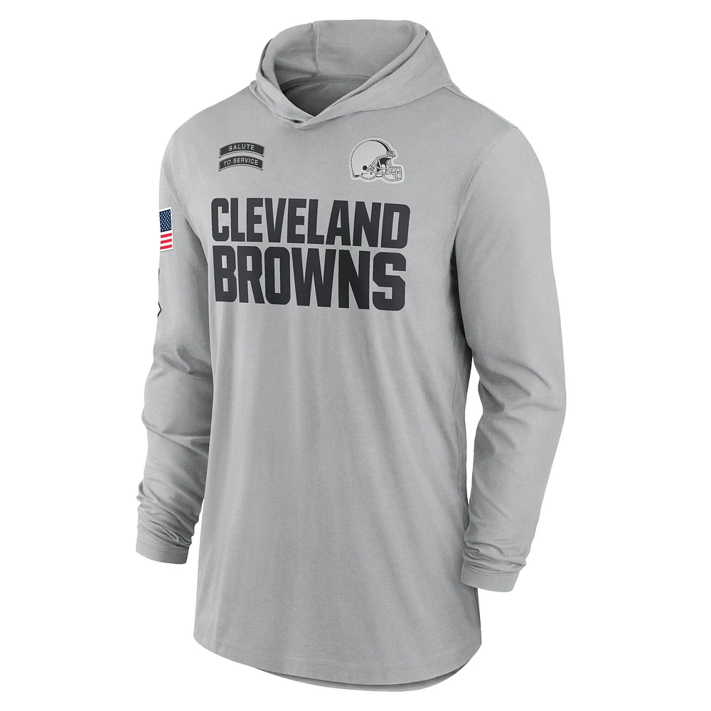 T-shirt à capuche léger et performant manches longues Nike Cleveland Browns 2024 Salute to Service pour homme, gris