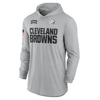 T-shirt à capuche léger et performant manches longues Nike Cleveland Browns 2024 Salute to Service pour homme, gris