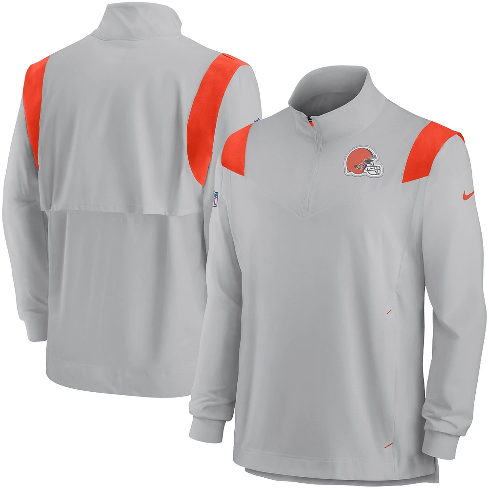 Men's Nike Gray Cleveland Browns Sideline Coach Chevron Lockup Quarter-Zip Long Sleeve Top