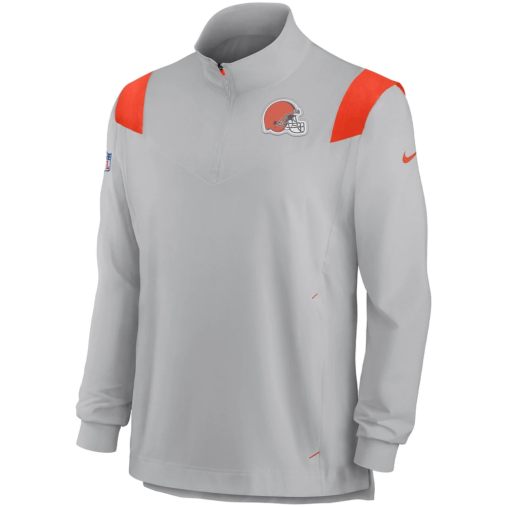 Men's Nike Gray Cleveland Browns Sideline Coach Chevron Lockup Quarter-Zip Long Sleeve Top