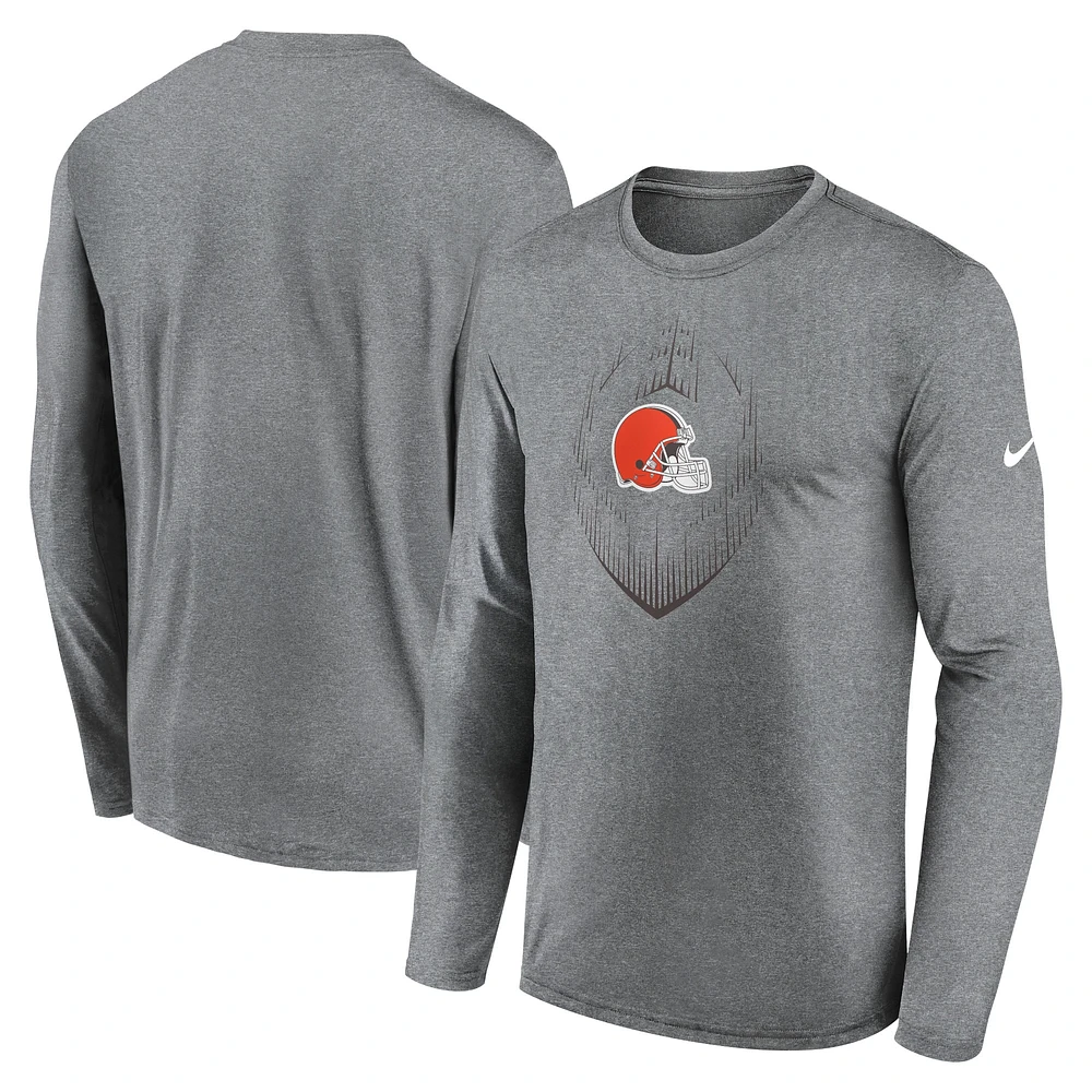 Men's Nike Heather Gray Cleveland Browns Icon Legend Performance Long Sleeve T-Shirt