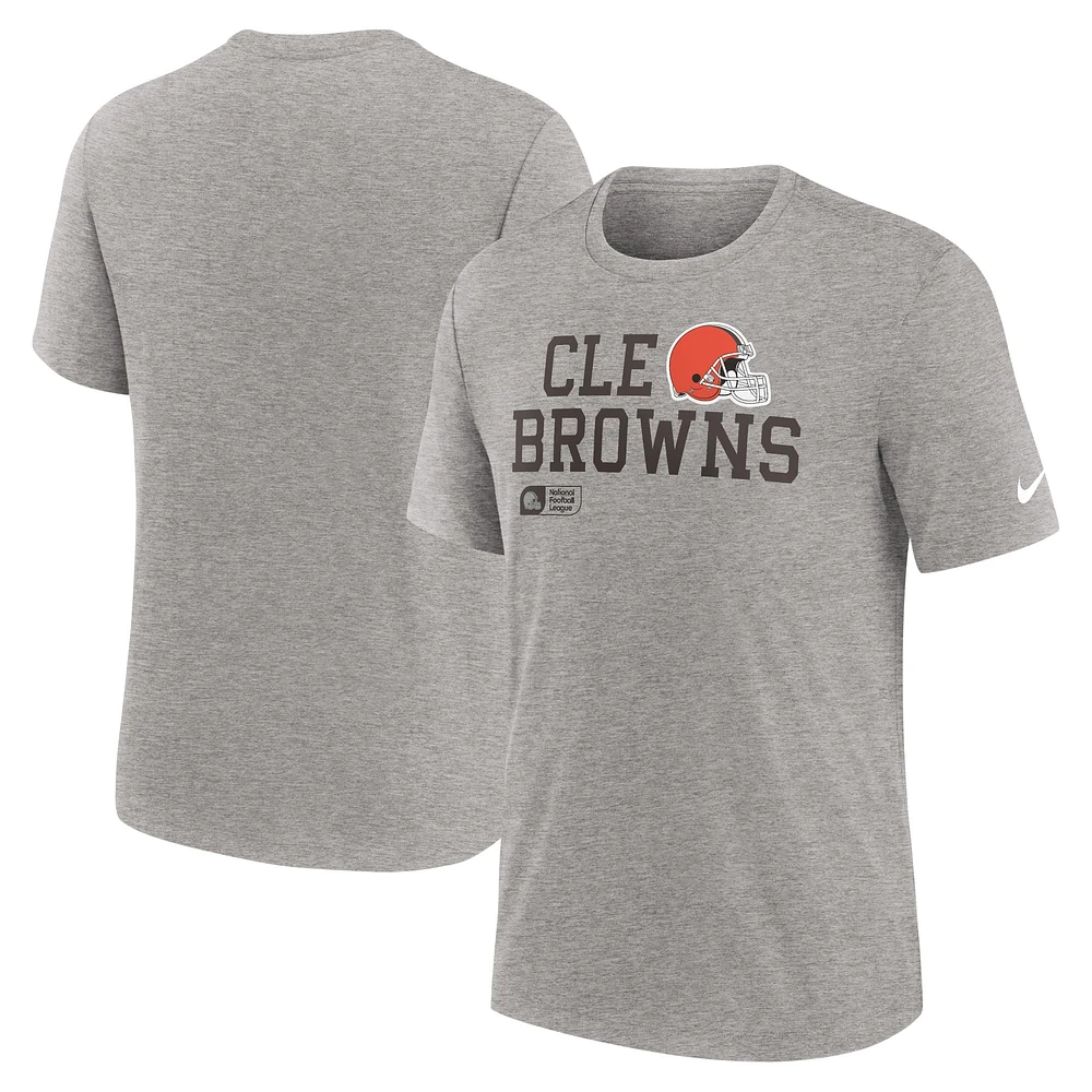 T-shirt Nike Heather Grey Cleveland Browns Overlap Lockup Tri-Blend pour homme