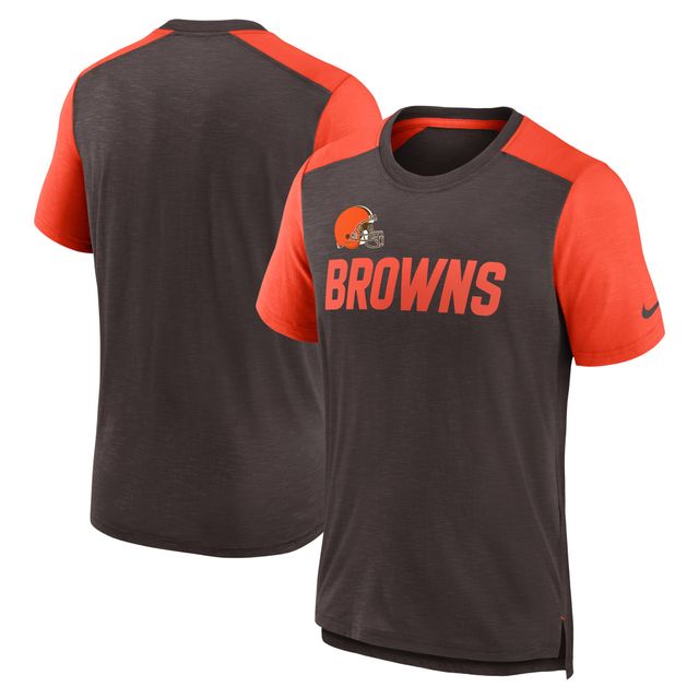 T-shirt avec nom de l'équipe des Cleveland Browns à blocs couleur pour homme Nike, brun chiné/orange chiné