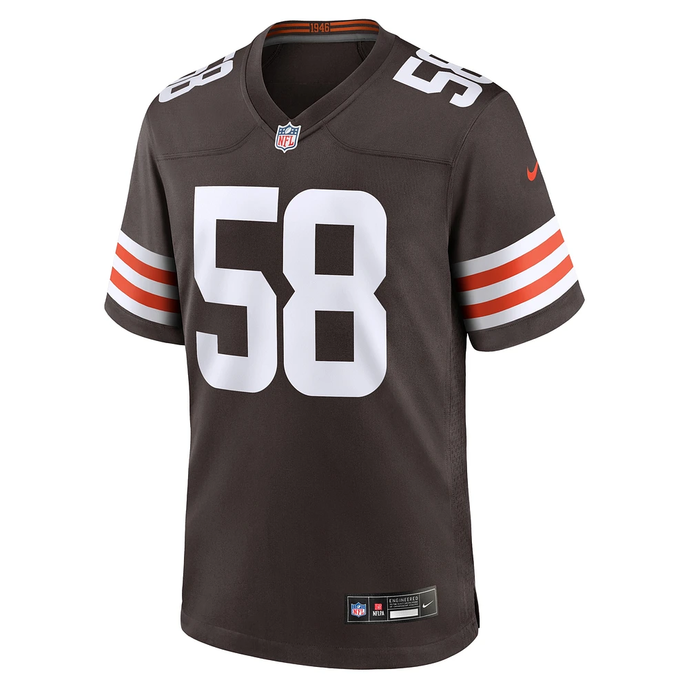 Maillot de match Nike Jordan Hicks marron des Cleveland Browns pour homme