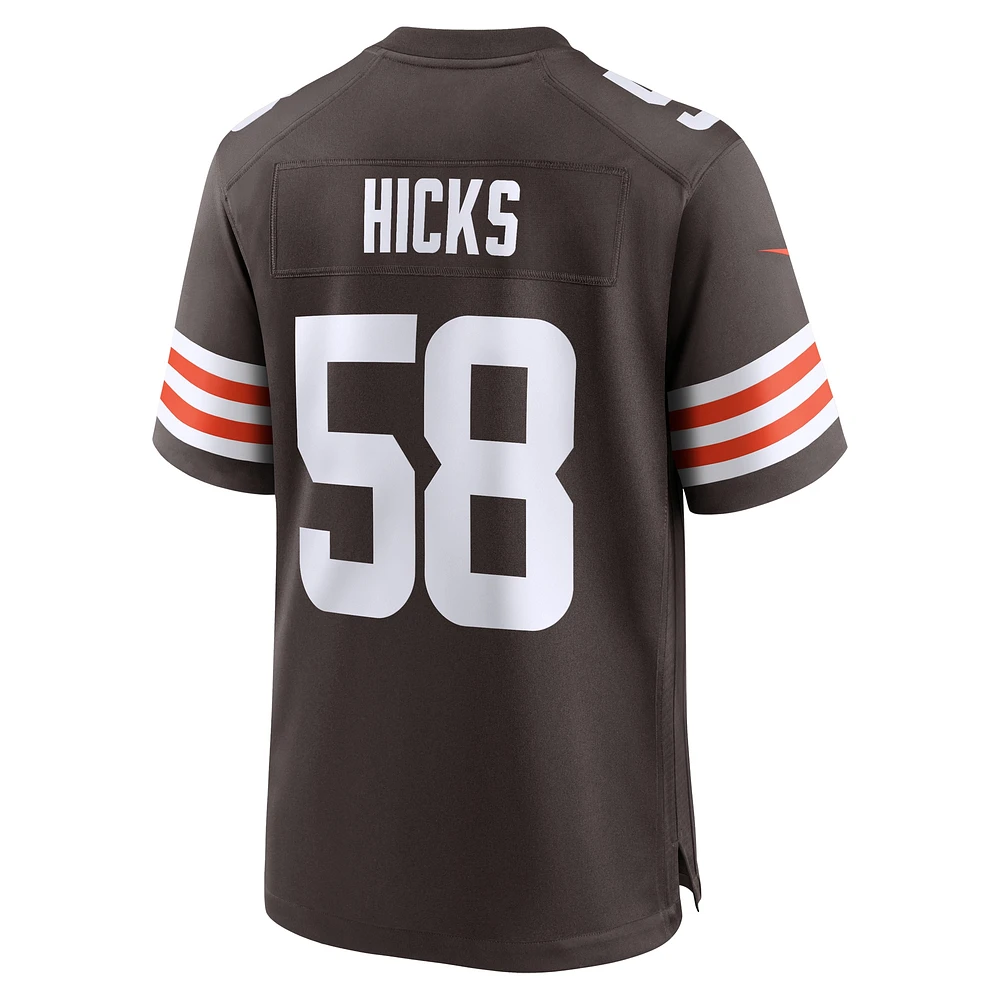 Maillot de match Nike Jordan Hicks marron des Cleveland Browns pour homme