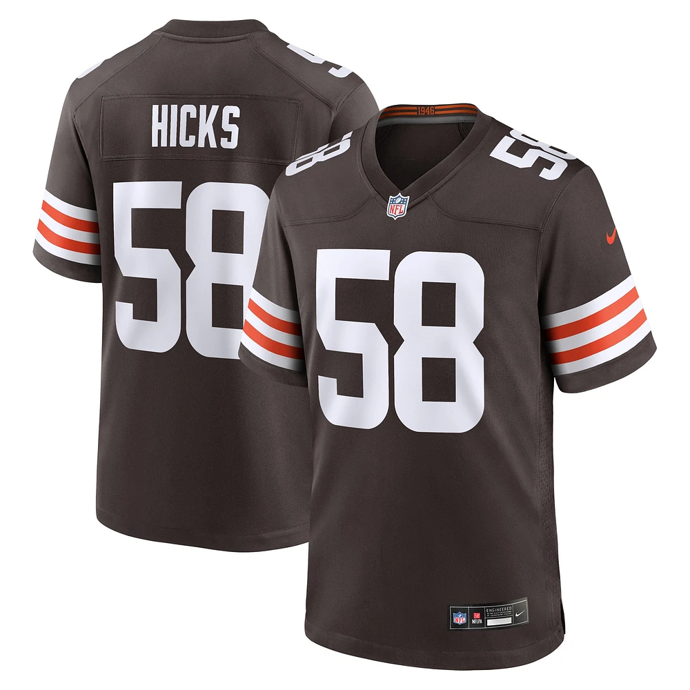 Maillot de match Nike Jordan Hicks marron des Cleveland Browns pour homme