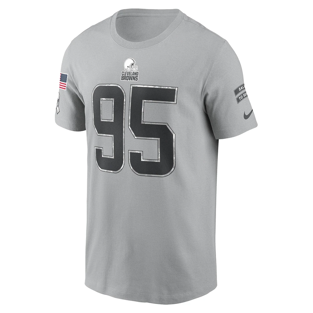 T-shirt Nike Myles Garrett pour homme, gris, Cleveland Browns 2024 Salute To Service, nom et numéro