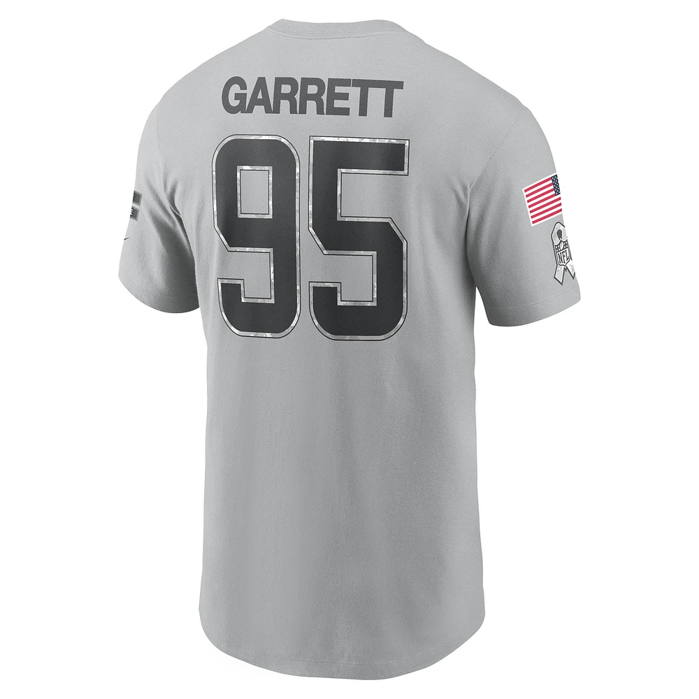 T-shirt Nike Myles Garrett pour homme, gris, Cleveland Browns 2024 Salute To Service, nom et numéro