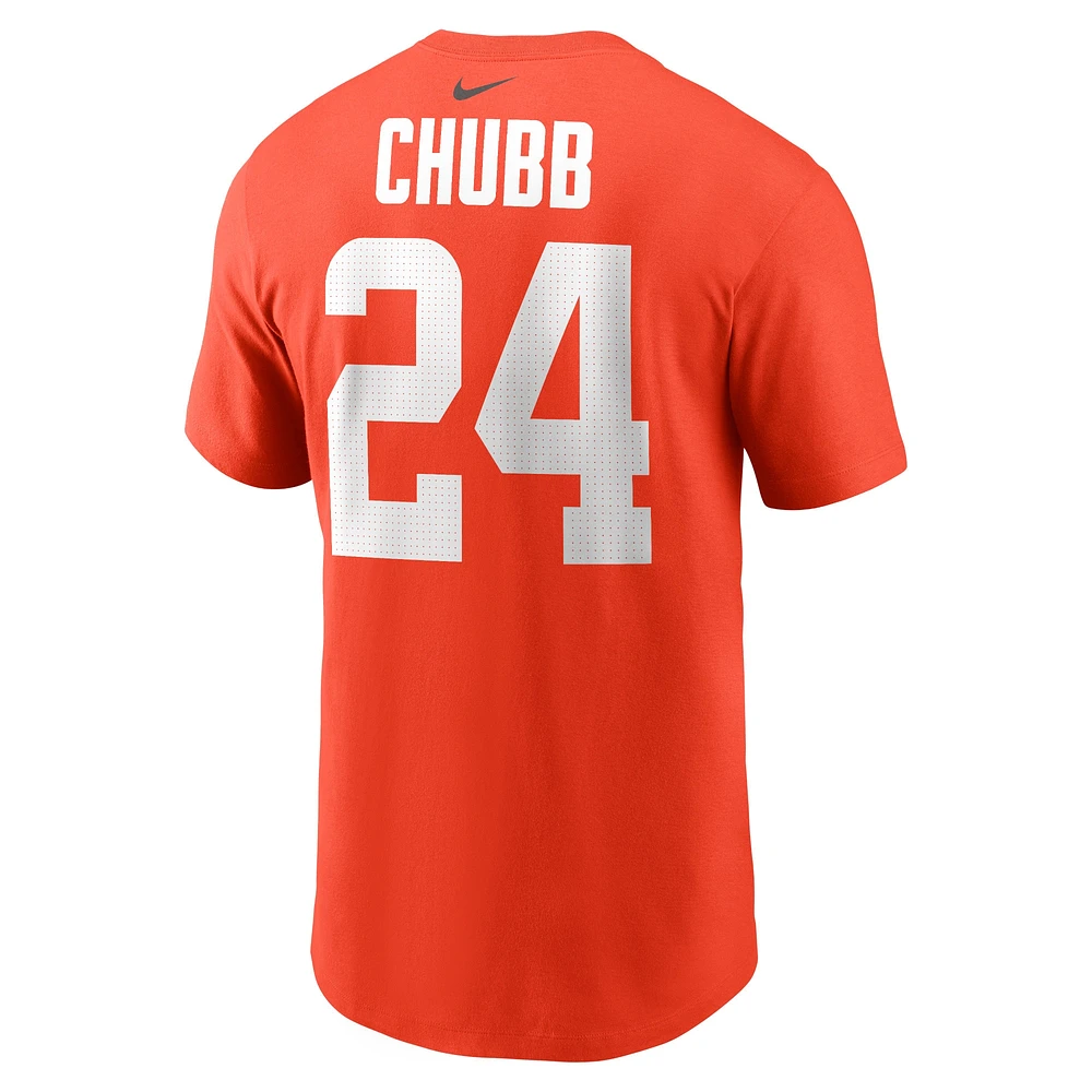 T-shirt Nike Nick Chubb pour homme, orange, nom et numéro du joueur des Cleveland Browns