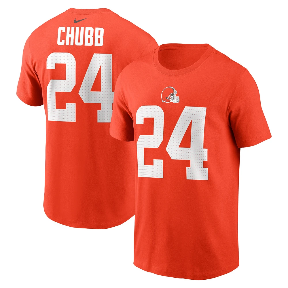 T-shirt Nike Nick Chubb pour homme, orange, nom et numéro du joueur des Cleveland Browns