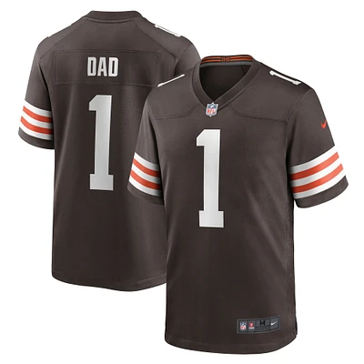 Maillot de match Nike numéro 1 Dad marron des Cleveland Browns pour hommes