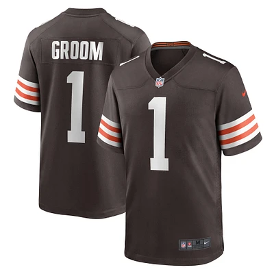 Maillot de match Nike numéro 1 Groom marron des Cleveland Browns pour hommes