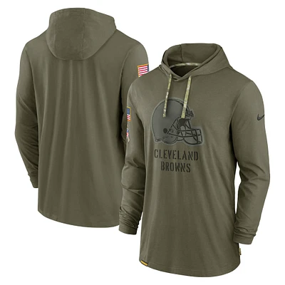 Men's Nike Olive Cleveland Browns 2022 Salute to Service Tonal Lightweight Long Sleeve Hooded T-Shirt