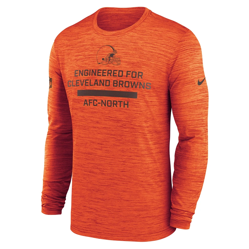 T-shirt Nike orange à manches longues pour homme, Sideline Velocity Performance, Cleveland Browns