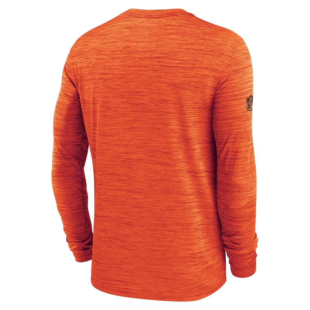 T-shirt Nike orange à manches longues pour homme, Sideline Velocity Performance, Cleveland Browns