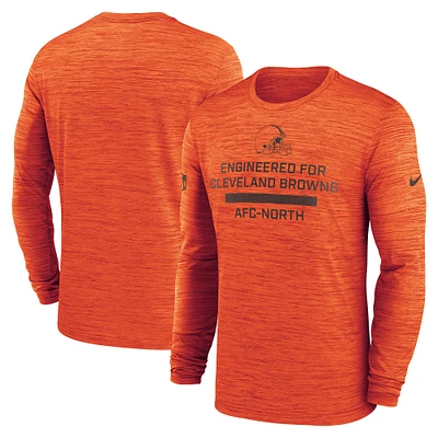 T-shirt Nike orange à manches longues pour homme, Sideline Velocity Performance, Cleveland Browns