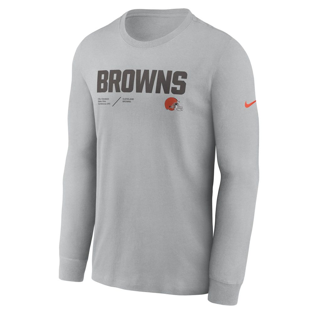 Men's Nike Silver Cleveland Browns Sideline Infograph Lock Up Performance Long Sleeve T-Shirt