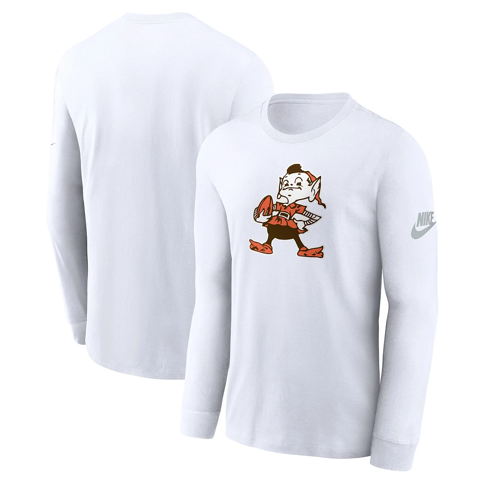 Men's Nike White Cleveland Browns Rewind Essential Long Sleeve T-Shirt