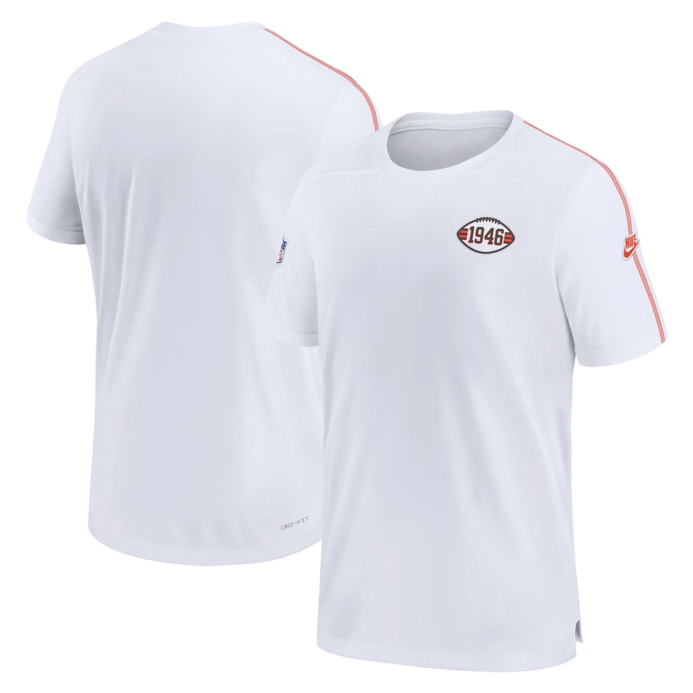 T-shirt Nike pour hommes, blanc, Cleveland Browns, Sideline, logo alternatif, Coach Performance